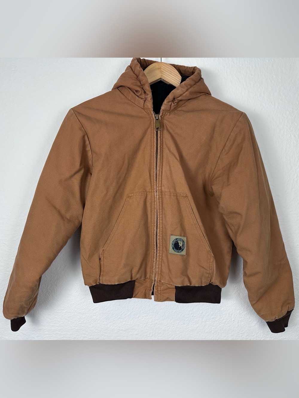 Berne Youth Insulated Duck Canvas Hooded Work Jacket Brown Coat Kids